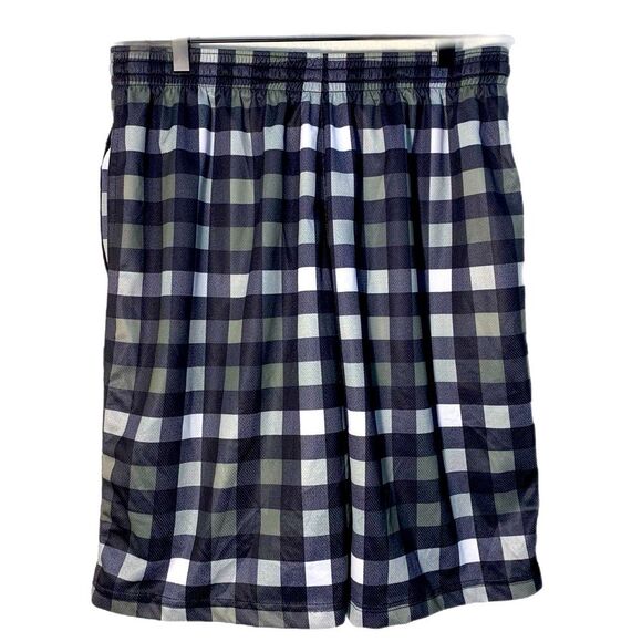 Burnside Shorts Black Gray Plaid Men’s Large Elastic Pull String Fully Lined - Picture 3 of 13